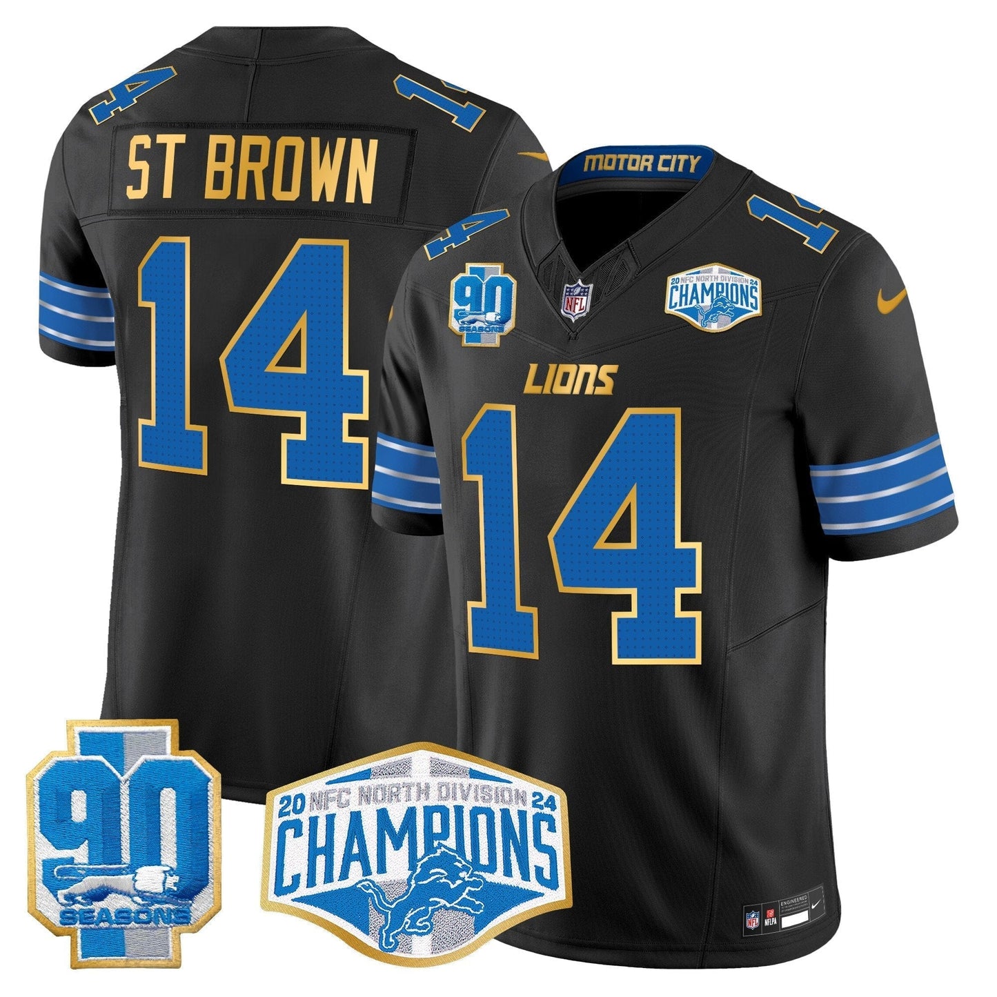 DET 2024 NFC North Division Champions Patch Gold Trim Vapor Limited Jersey - All Stitched-DTD