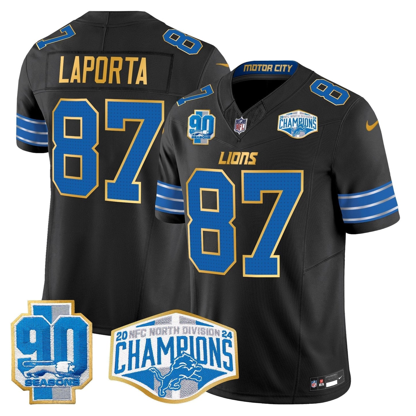 DET 2024 NFC North Division Champions Patch Gold Trim Vapor Limited Jersey - All Stitched-DTD