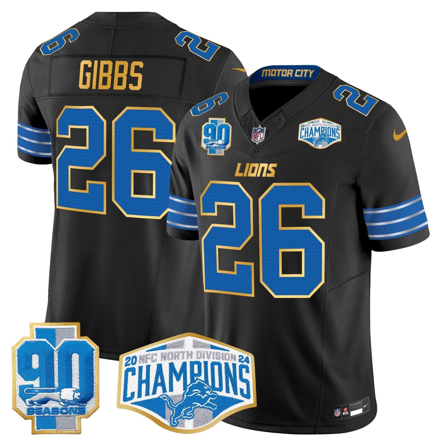 DET 2024 NFC North Division Champions Patch Gold Trim Vapor Limited Jersey - All Stitched-DTD