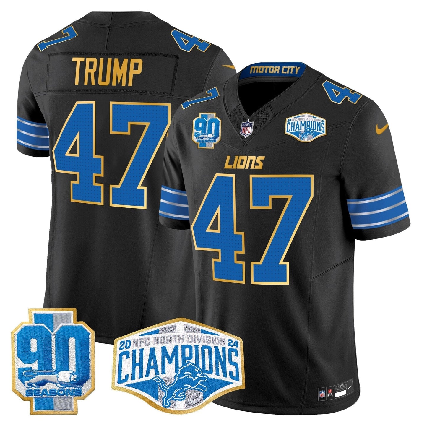 DET 2024 NFC North Division Champions Patch Gold Trim Vapor Limited Jersey - All Stitched-DTD