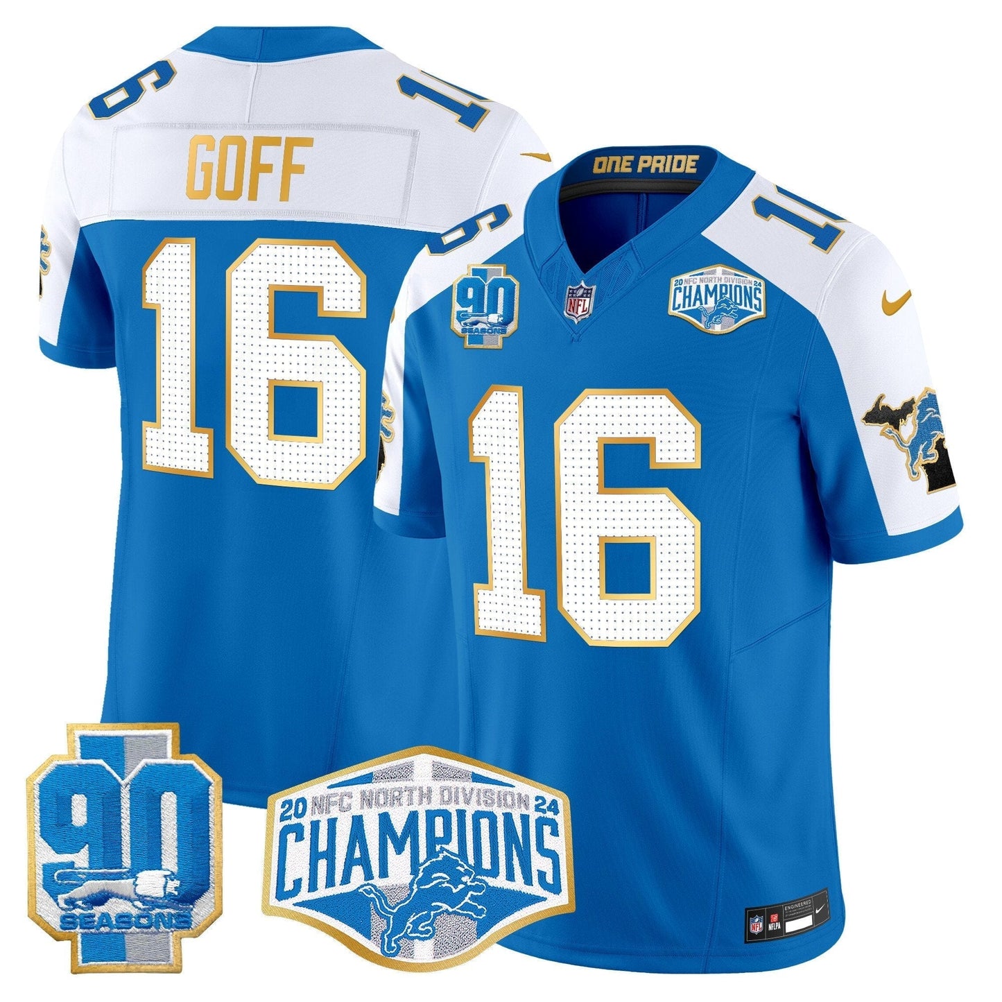 DET 2024 NFC North Division Champions Patch Gold Trim Vapor Limited Jersey - All Stitched-DTD