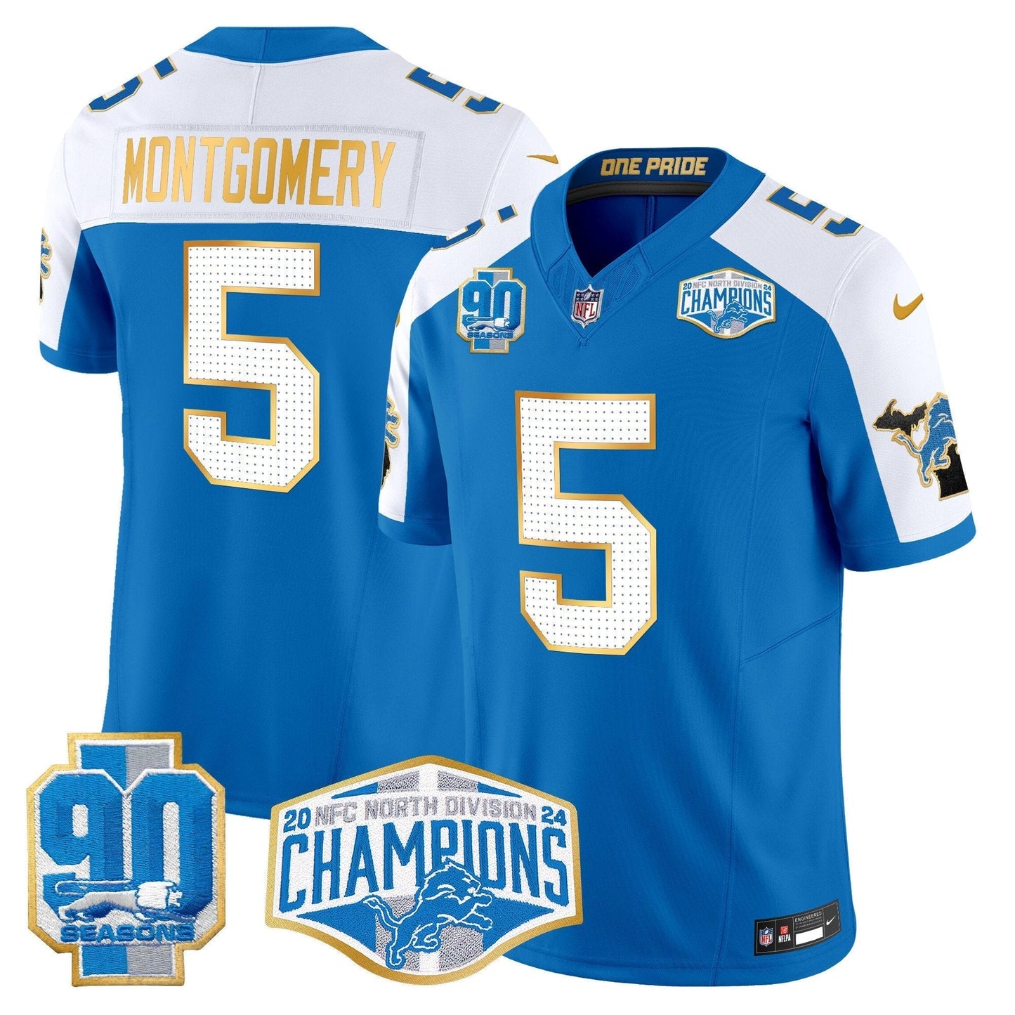 DET 2024 NFC North Division Champions Patch Gold Trim Vapor Limited Jersey - All Stitched-DTD