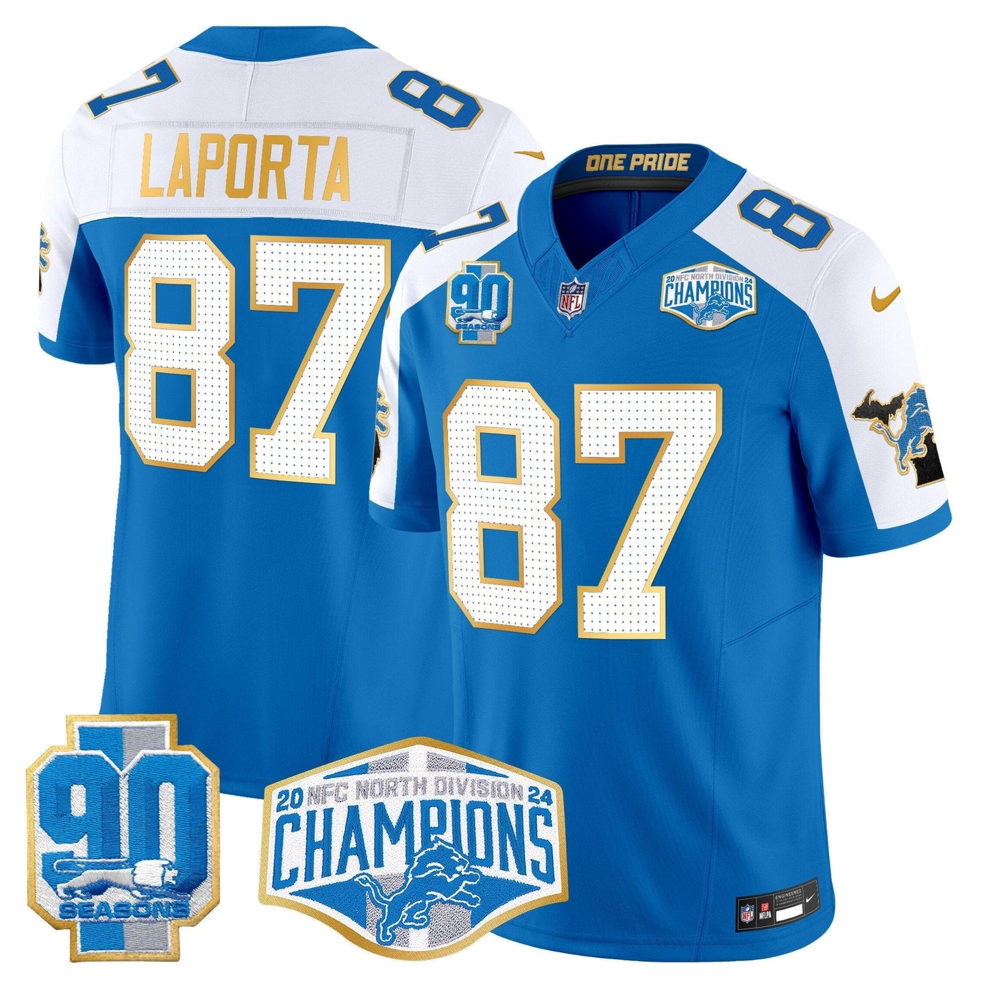 DET 2024 NFC North Division Champions Patch Gold Trim Vapor Limited Jersey - All Stitched-DTD