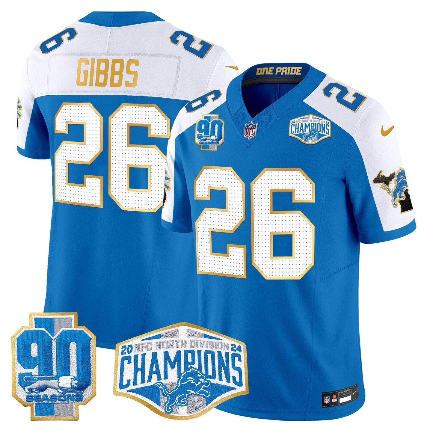 DET 2024 NFC North Division Champions Patch Gold Trim Vapor Limited Jersey - All Stitched-DTD