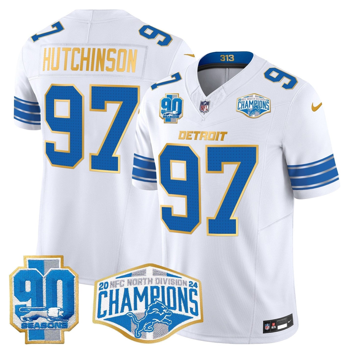 DET 2024 NFC North Division Champions Patch Gold Trim Vapor Limited Jersey - All Stitched-DTD