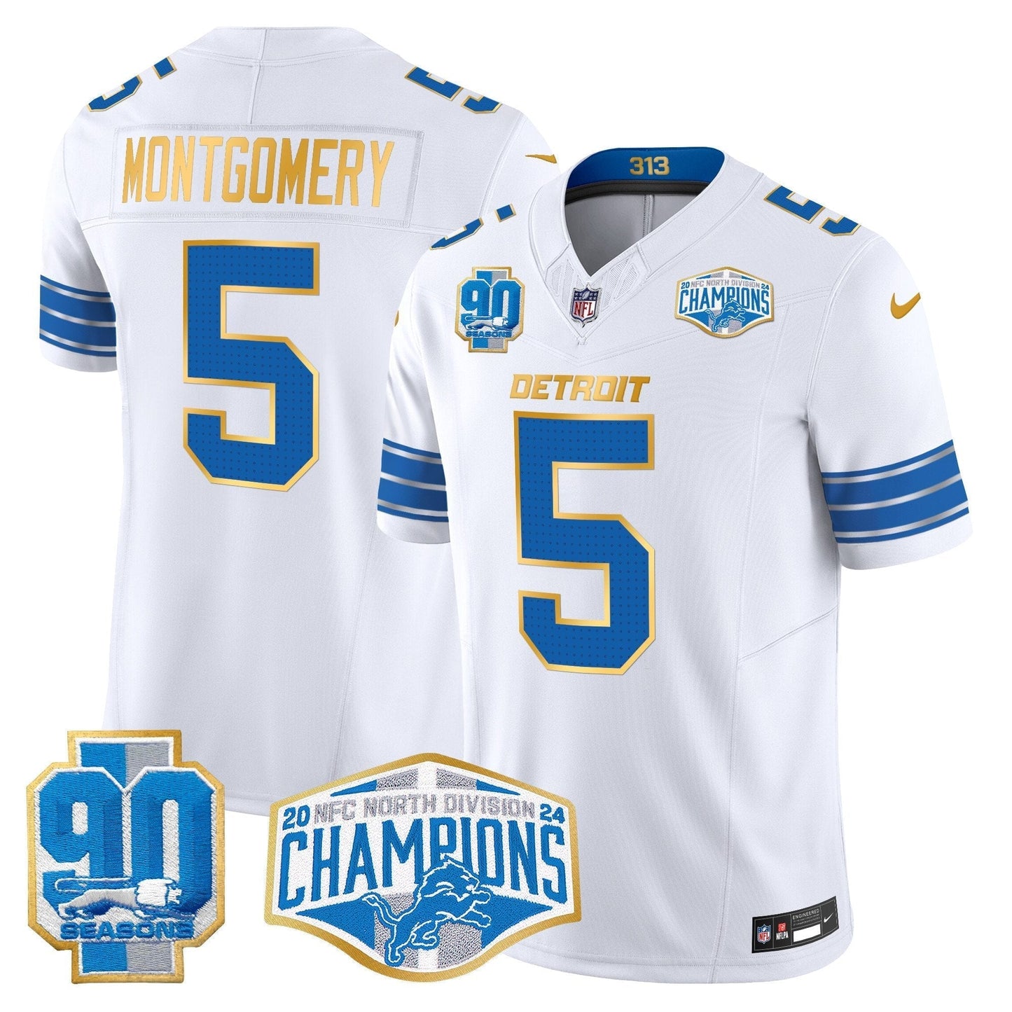 DET 2024 NFC North Division Champions Patch Gold Trim Vapor Limited Jersey - All Stitched-DTD