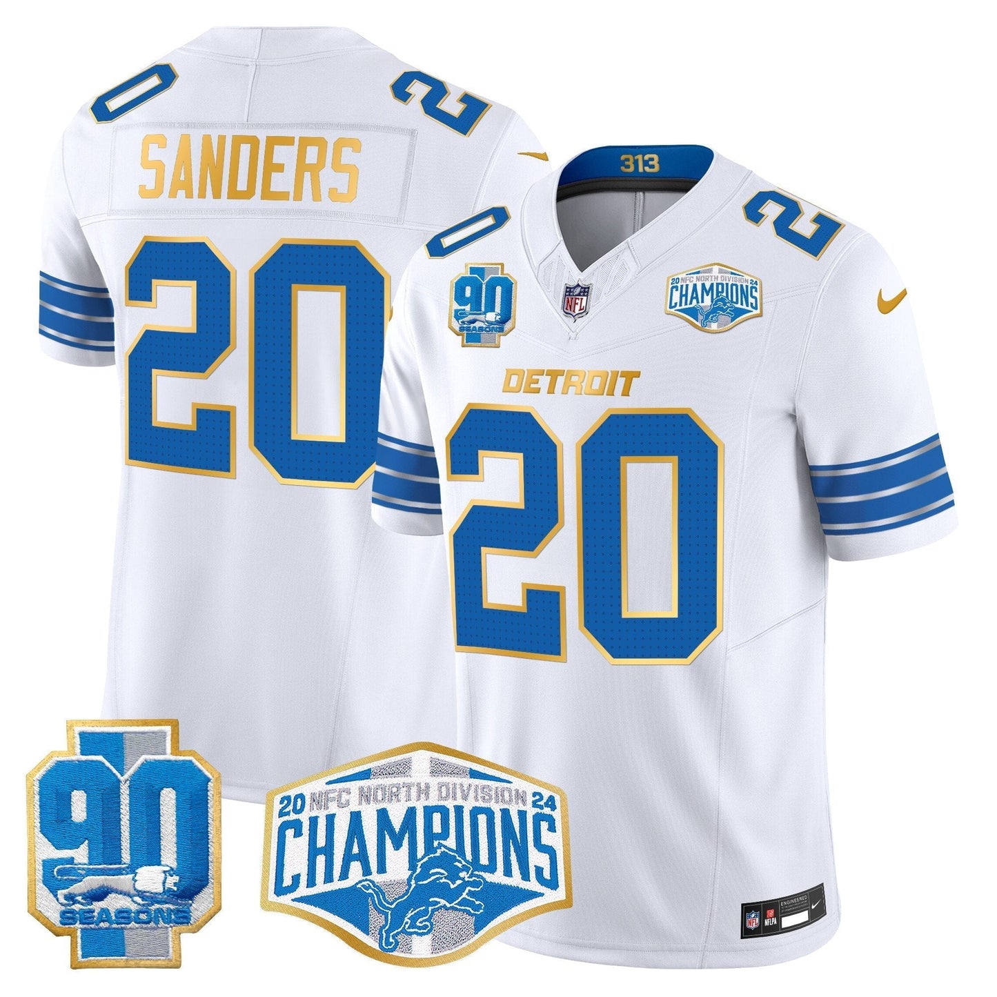 DET 2024 NFC North Division Champions Patch Gold Trim Vapor Limited Jersey - All Stitched-DTD