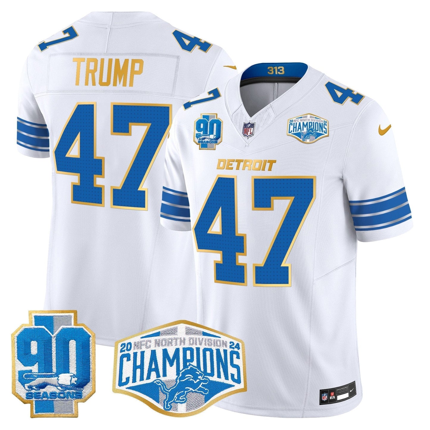 DET 2024 NFC North Division Champions Patch Gold Trim Vapor Limited Jersey - All Stitched-DTD