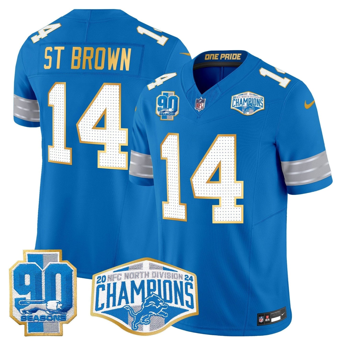 DET 2024 NFC North Division Champions Patch Gold Trim Vapor Limited Jersey - All Stitched-DTD