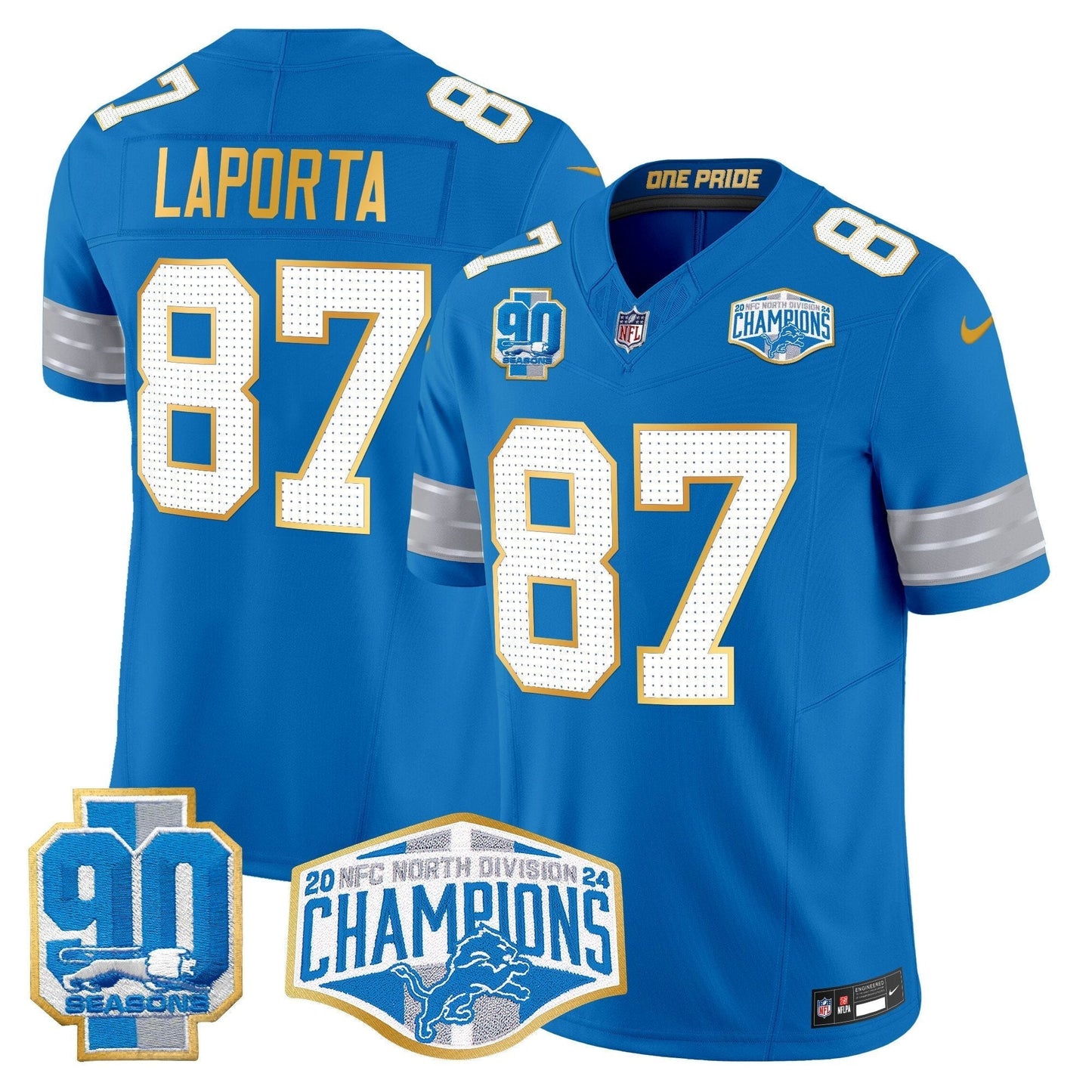 DET 2024 NFC North Division Champions Patch Gold Trim Vapor Limited Jersey - All Stitched-DTD