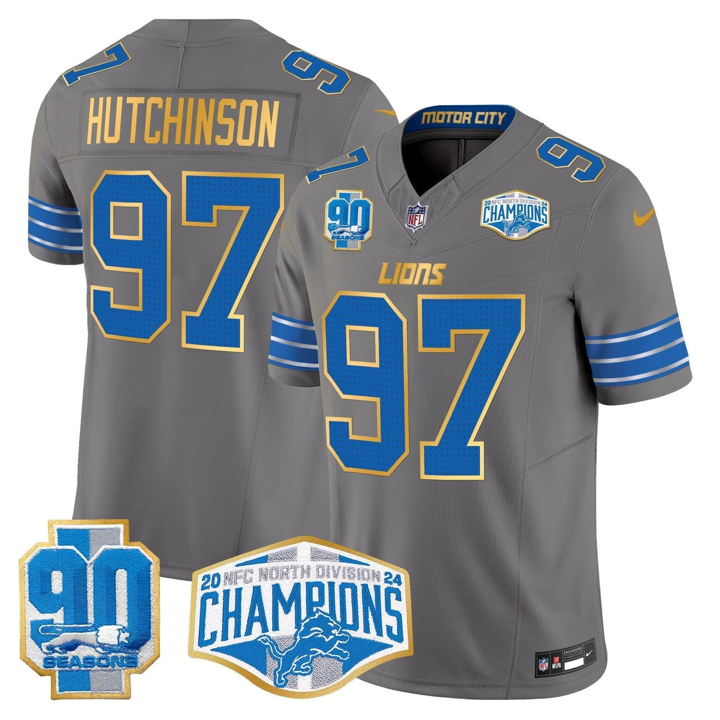 DET 2024 NFC North Division Champions Patch Gold Trim Vapor Limited Jersey - All Stitched-DTD