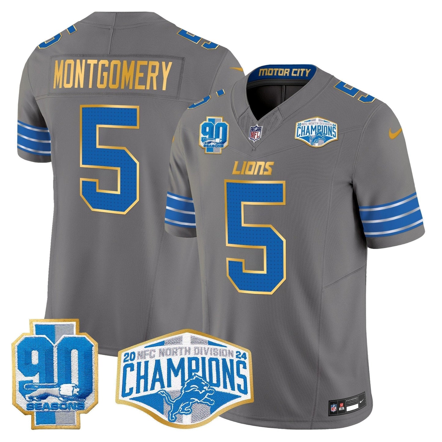 DET 2024 NFC North Division Champions Patch Gold Trim Vapor Limited Jersey - All Stitched-DTD
