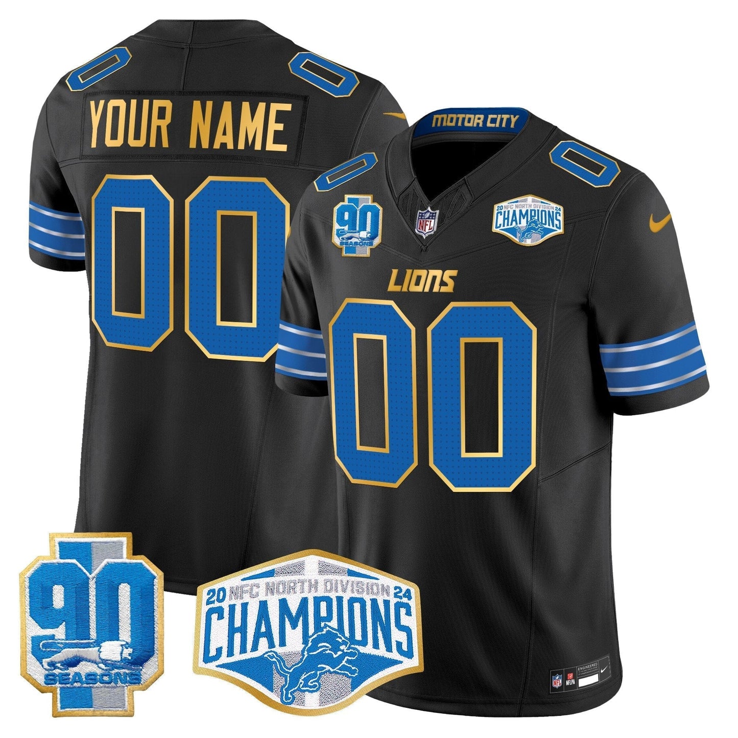 DET 2024 NFC North Division Champions Patch Gold Trim Vapor Limited Custom Jersey - All Stitched-DTD