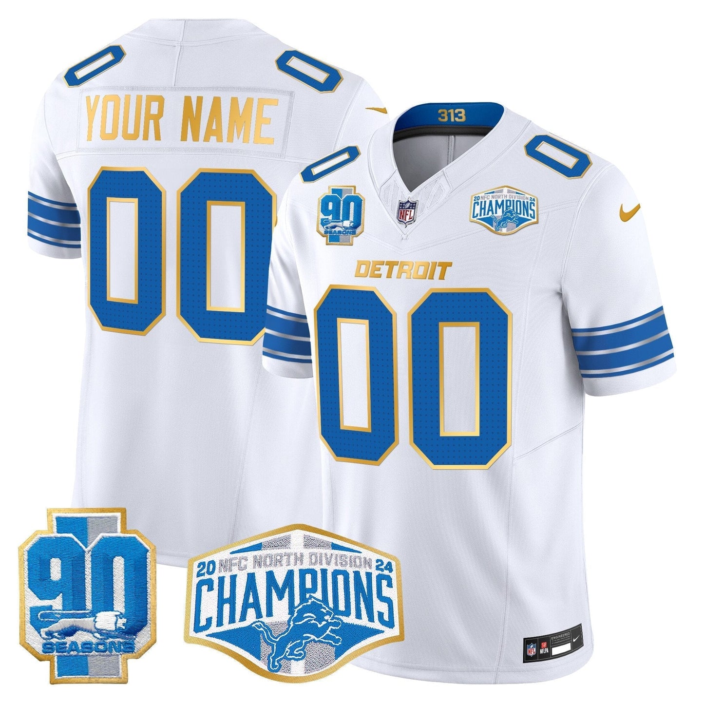 DET 2024 NFC North Division Champions Patch Gold Trim Vapor Limited Custom Jersey - All Stitched-DTD