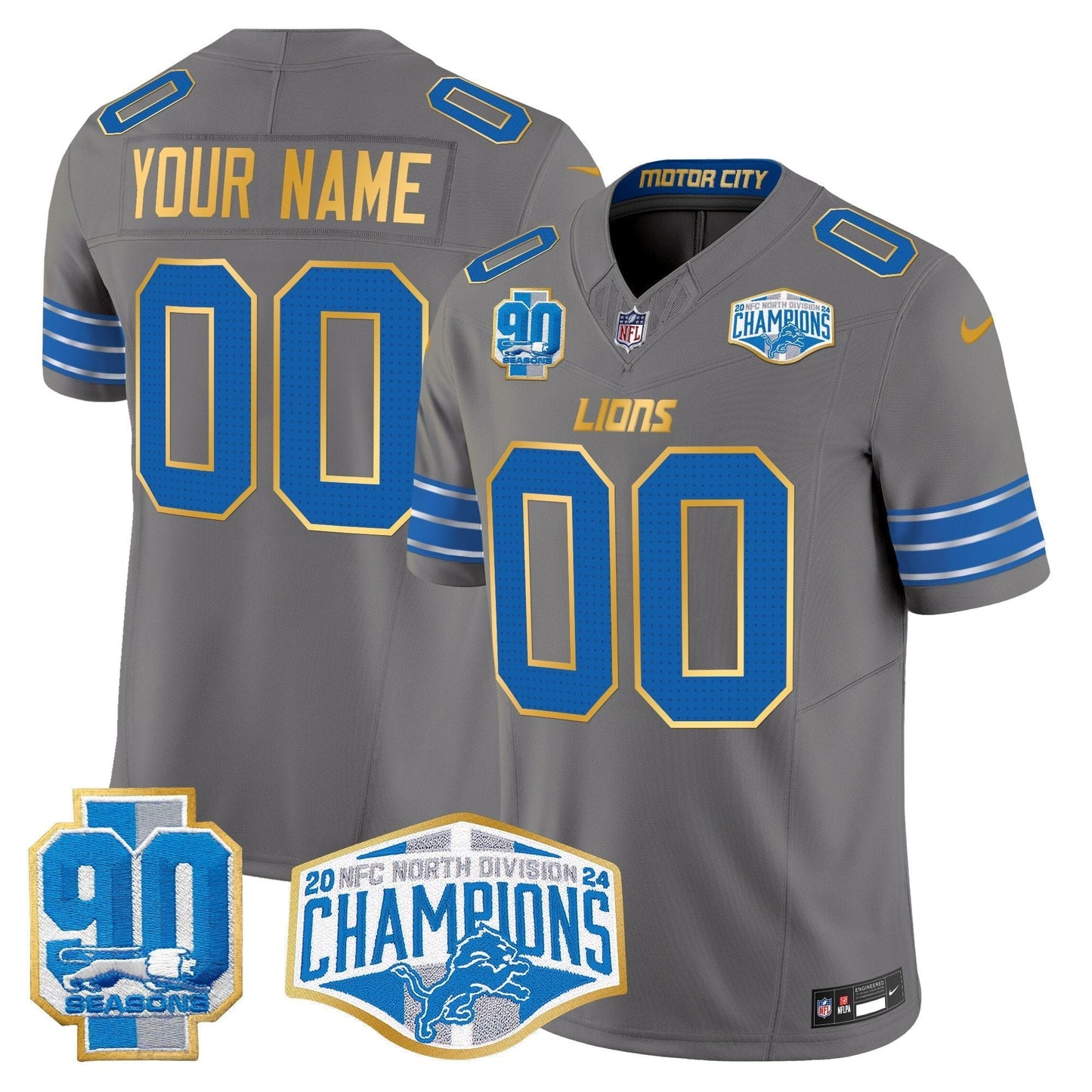 DET 2024 NFC North Division Champions Patch Gold Trim Vapor Limited Custom Jersey - All Stitched-DTD
