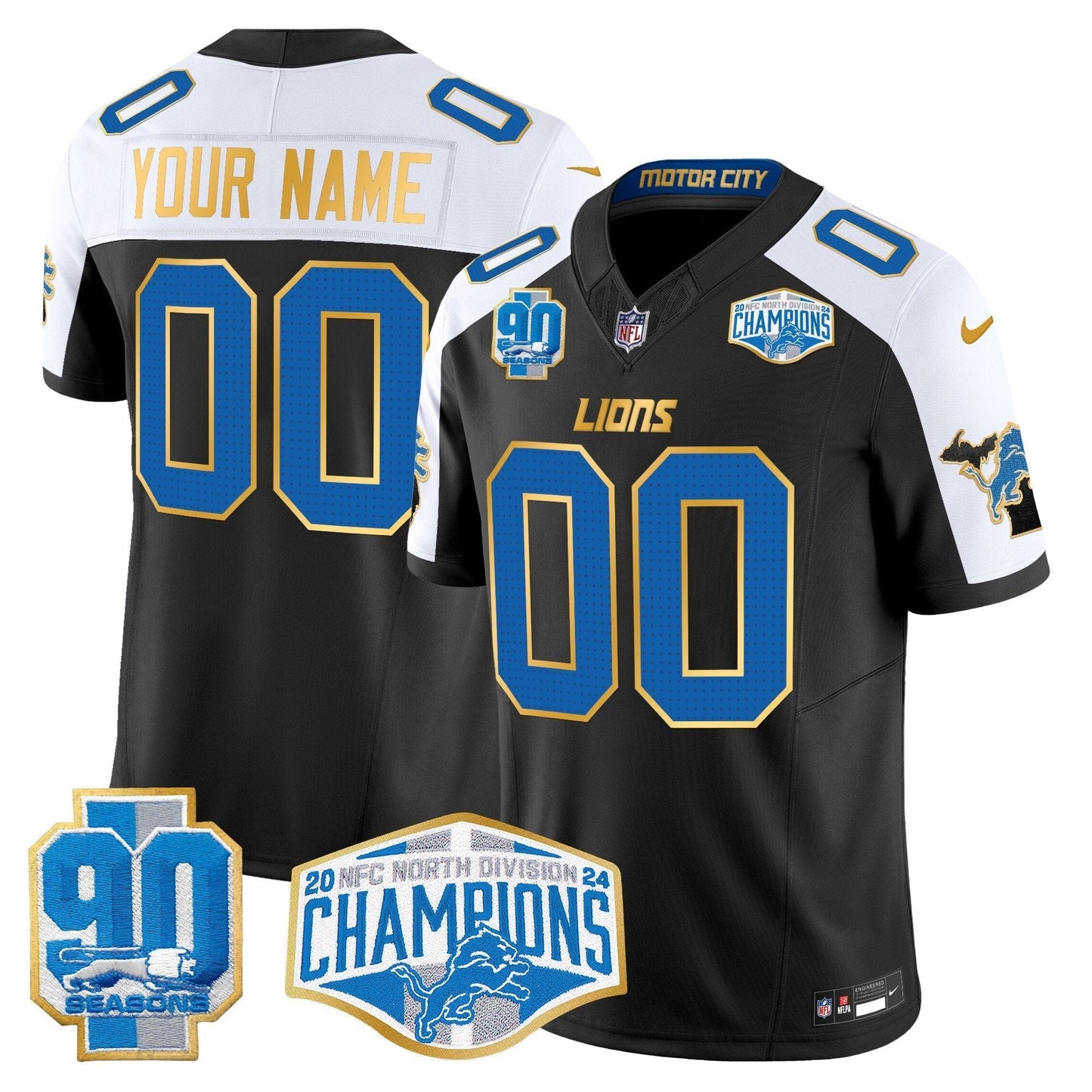 DET 2024 NFC North Division Champions Patch Gold Trim Vapor Limited Custom Jersey - All Stitched-DTD