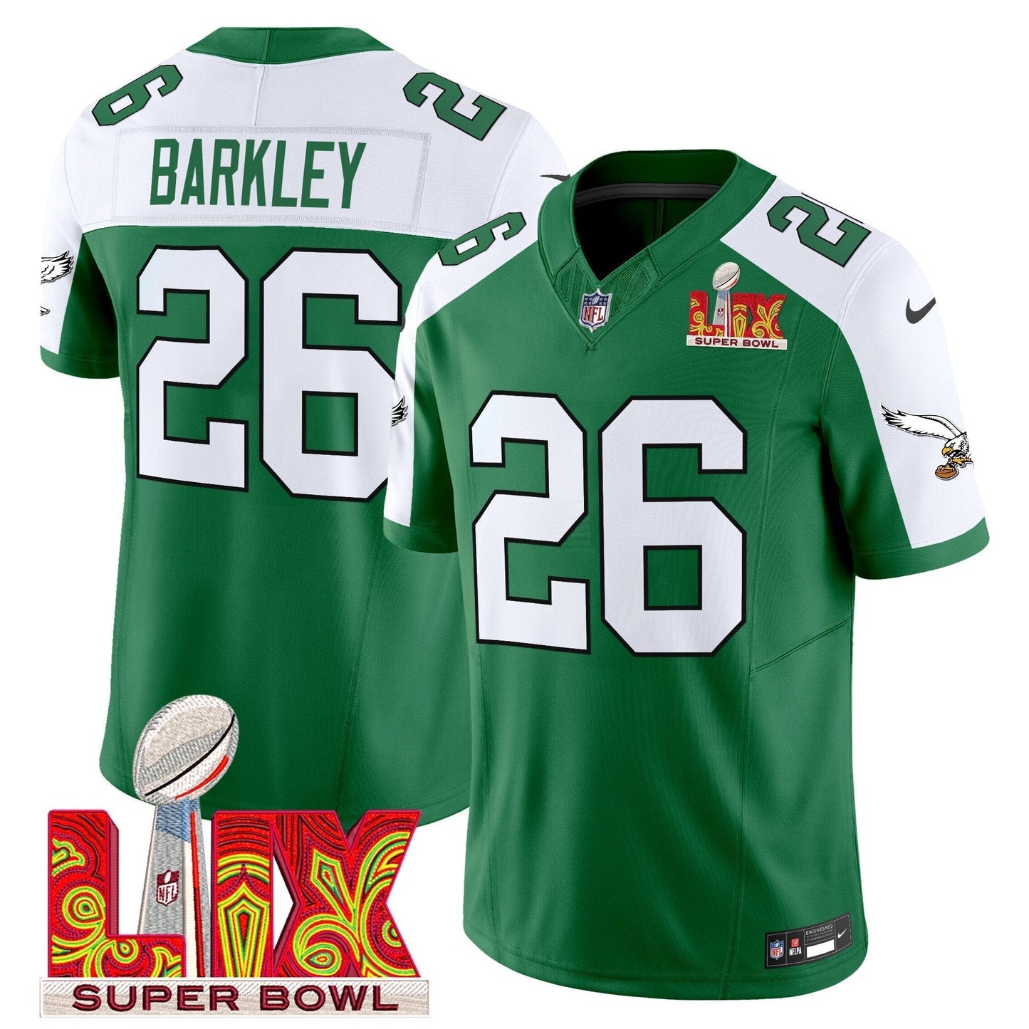 PHI Kelly Green Super Bowl LIX Patch Vapor Limited Jersey - All Stitched-DTD