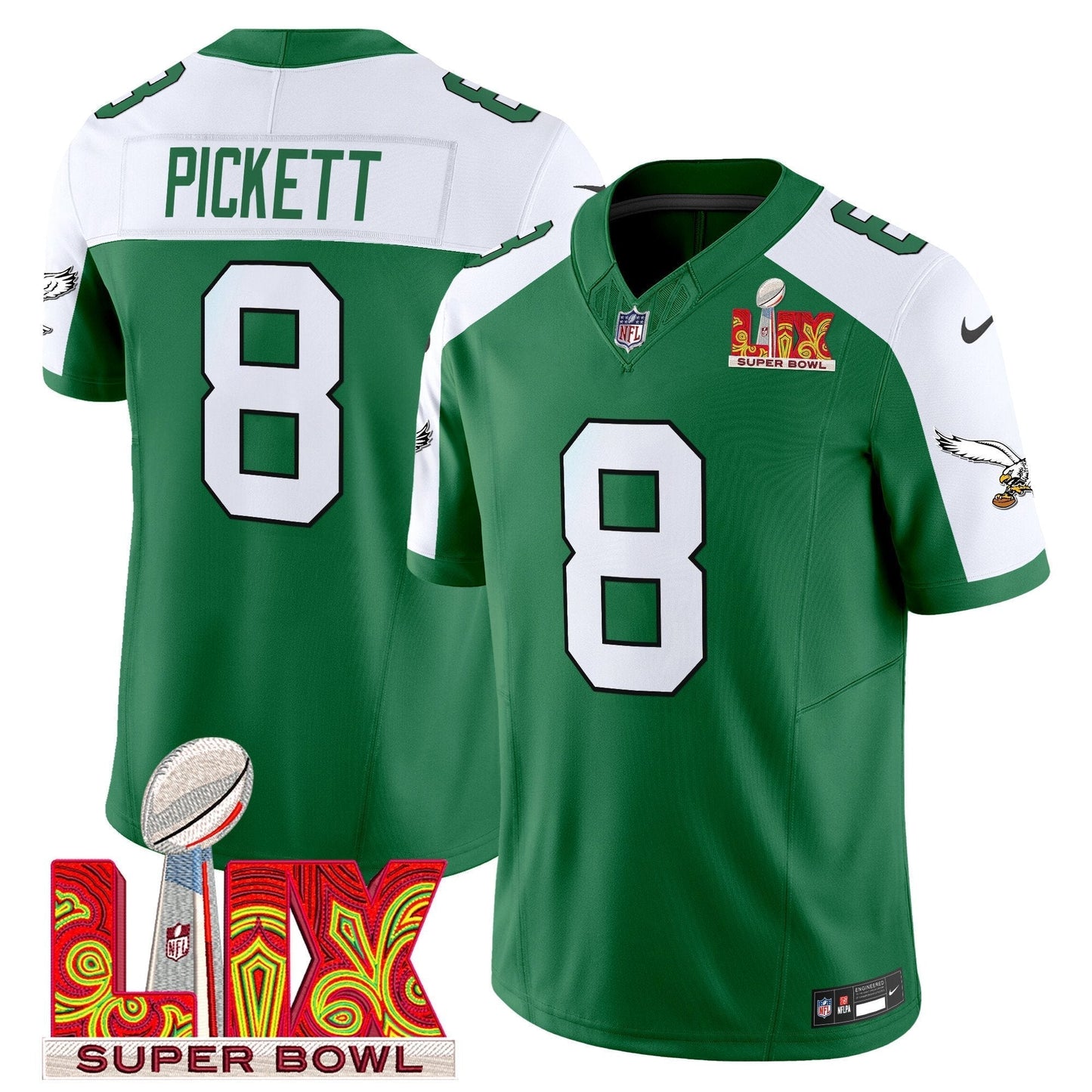 PHI Kelly Green Super Bowl LIX Patch Vapor Limited Jersey - All Stitched-DTD