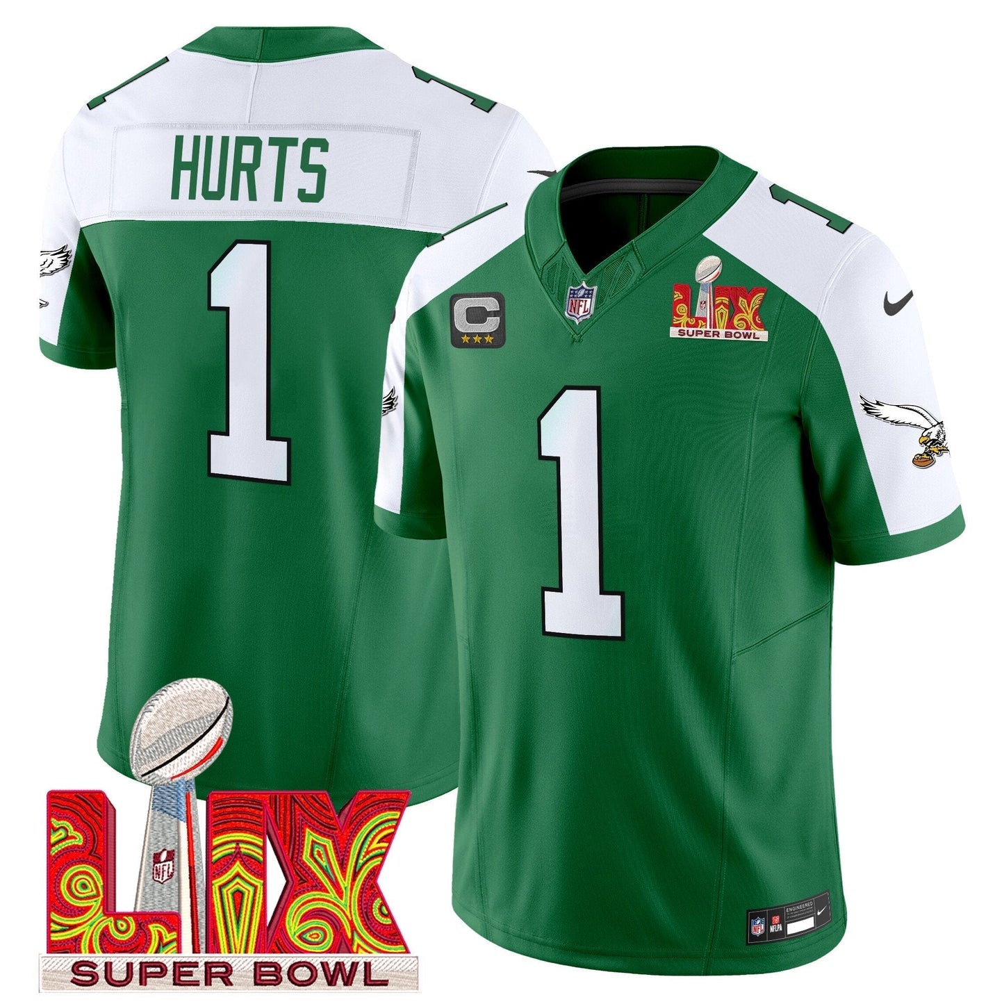 PHI Kelly Green Super Bowl LIX Patch Vapor Limited Jersey - All Stitched-DTD