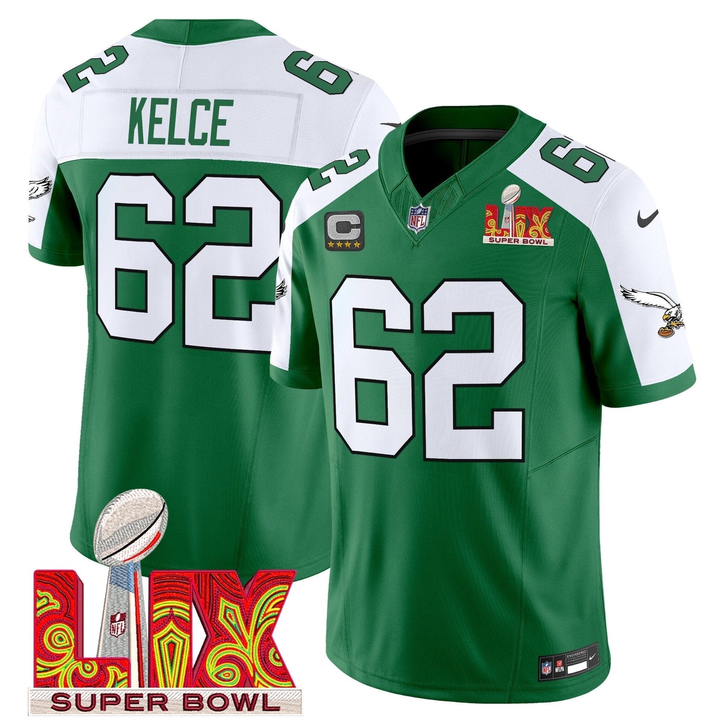 PHI Kelly Green Super Bowl LIX Patch Vapor Limited Jersey - All Stitched-DTD