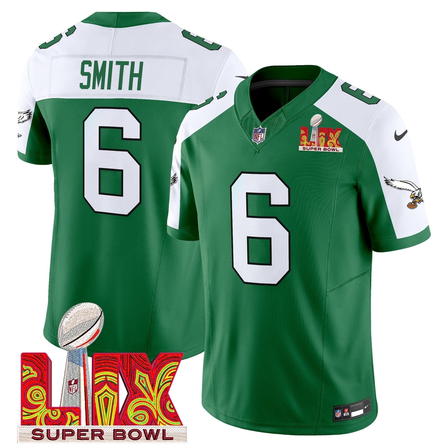 PHI Kelly Green Super Bowl LIX Patch Vapor Limited Jersey - All Stitched-DTD