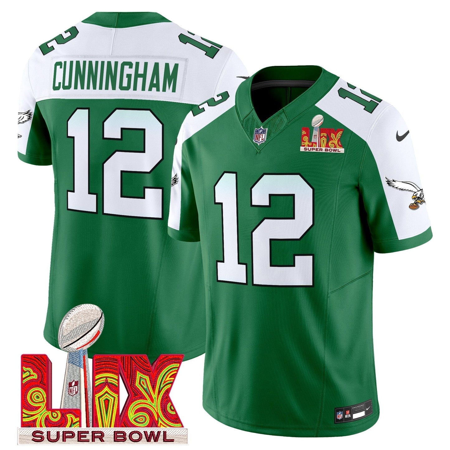 PHI Kelly Green Super Bowl LIX Patch Vapor Limited Jersey - All Stitched-DTD