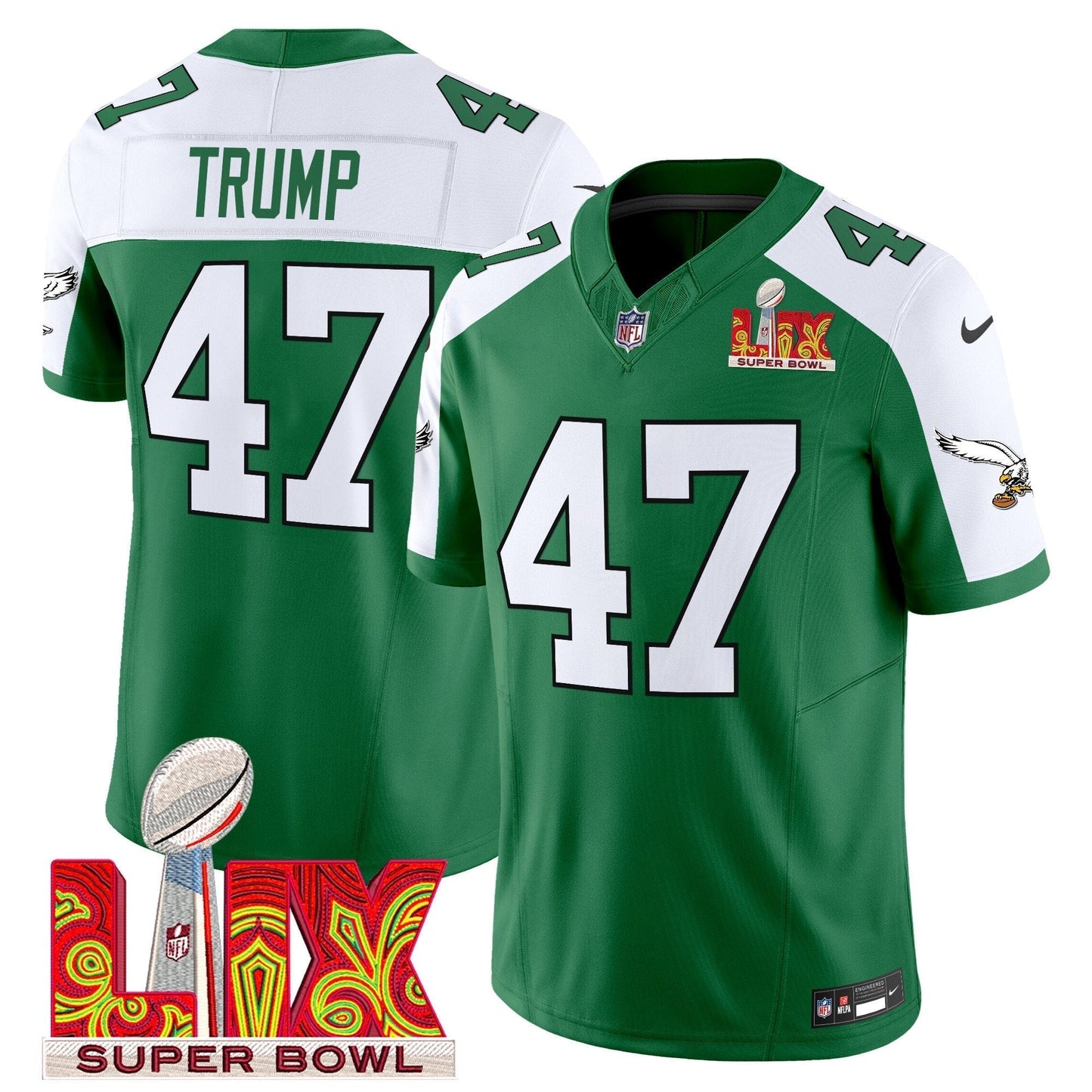 PHI Kelly Green Super Bowl LIX Patch Vapor Limited Jersey - All Stitched-DTD