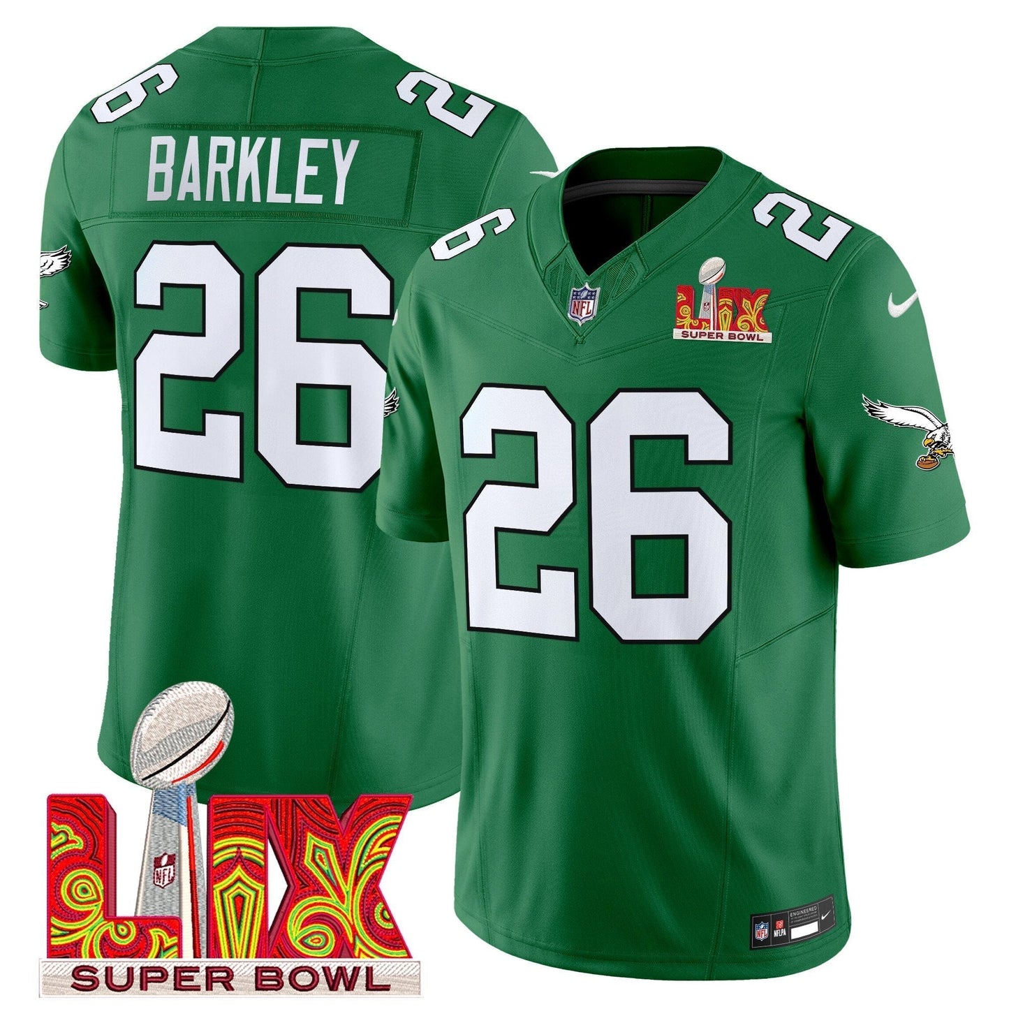 PHI Kelly Green Super Bowl LIX Patch Vapor Limited Jersey - All Stitched-DTD