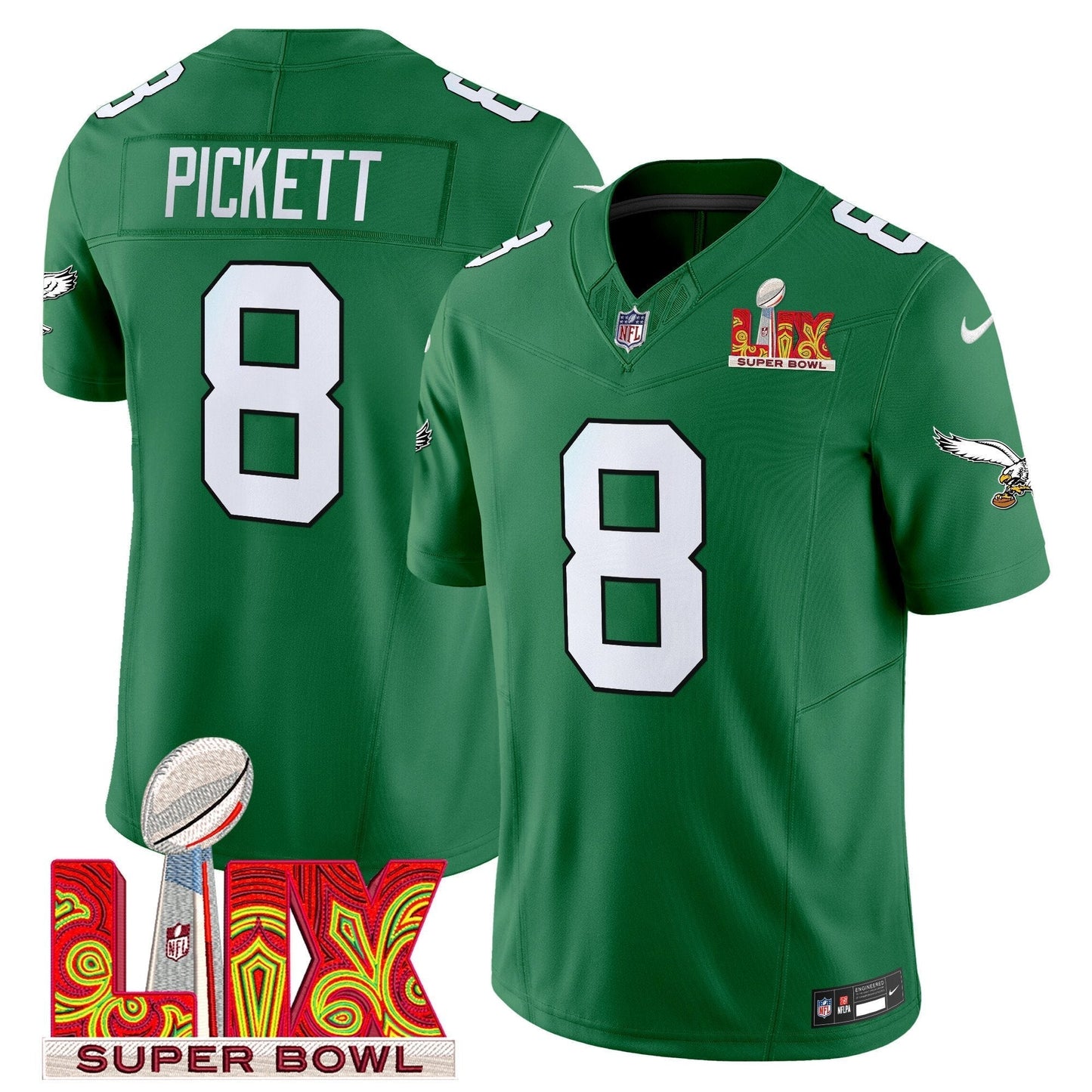 PHI Kelly Green Super Bowl LIX Patch Vapor Limited Jersey - All Stitched-DTD