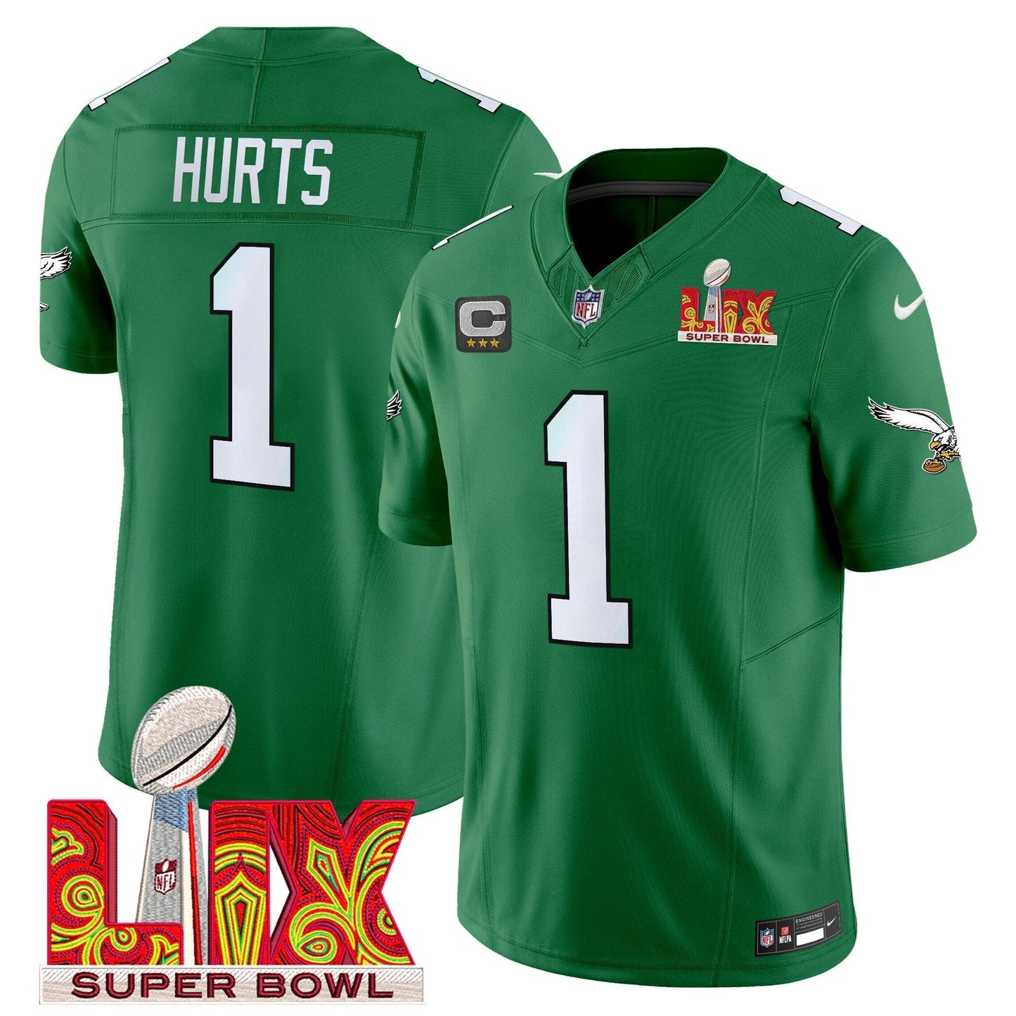 PHI Kelly Green Super Bowl LIX Patch Vapor Limited Jersey - All Stitched-DTD