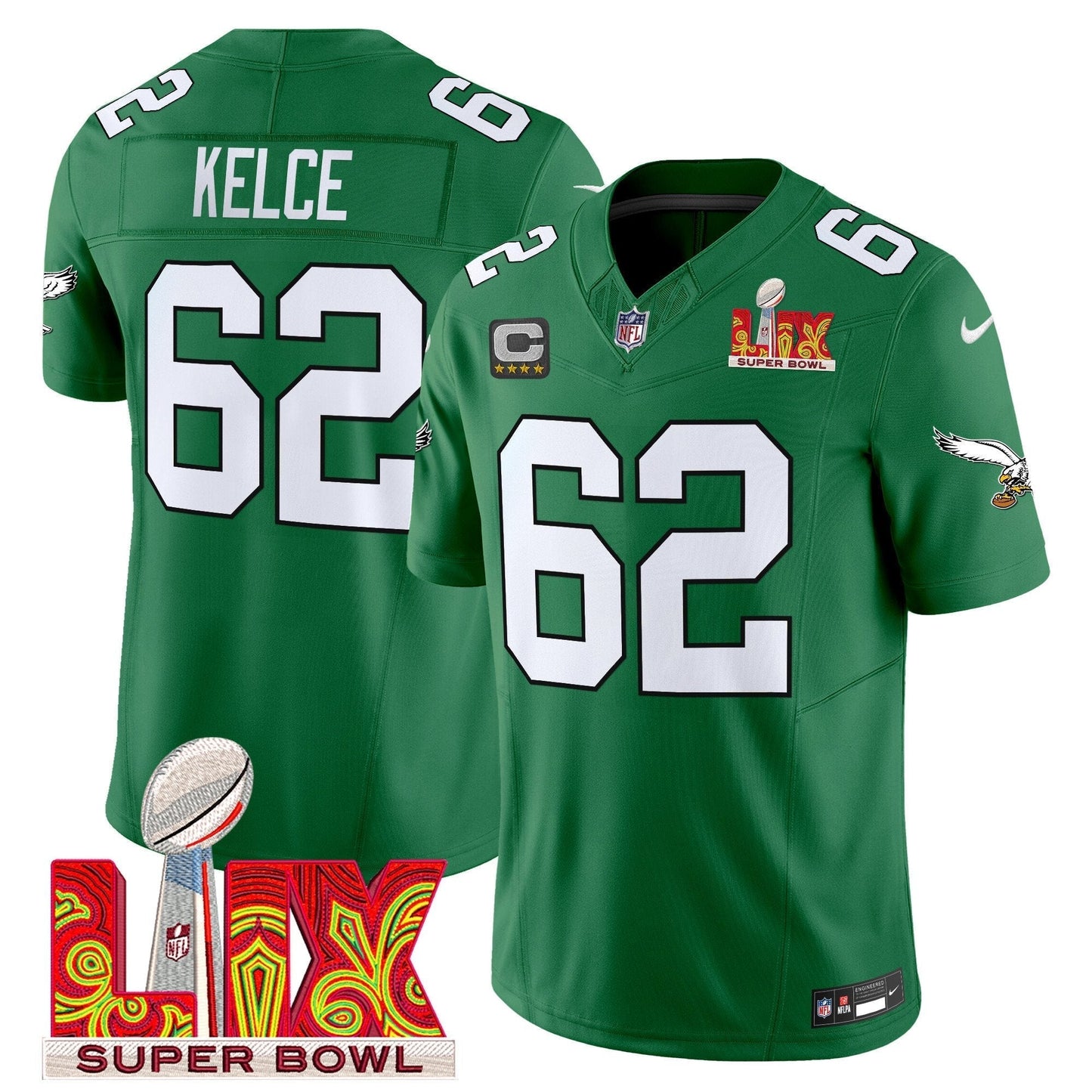 PHI Kelly Green Super Bowl LIX Patch Vapor Limited Jersey - All Stitched-DTD