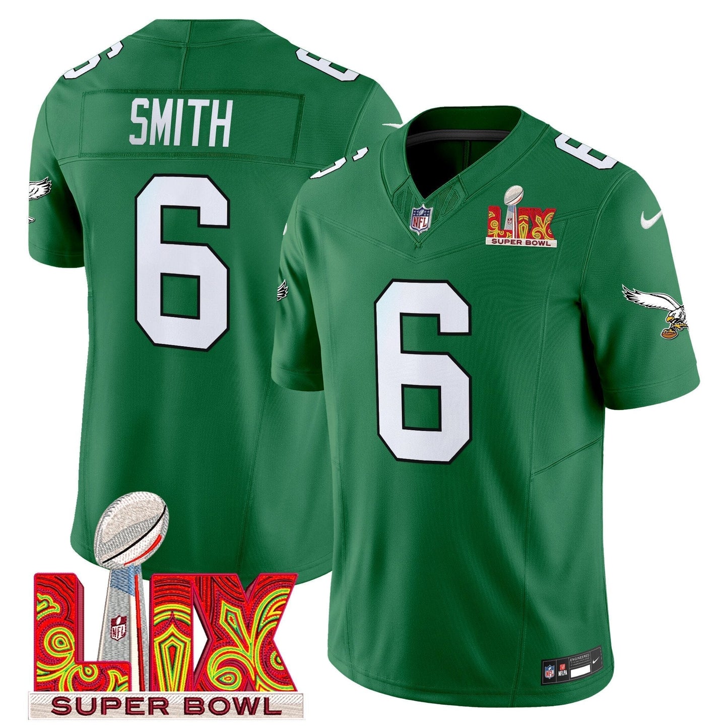 PHI Kelly Green Super Bowl LIX Patch Vapor Limited Jersey - All Stitched-DTD