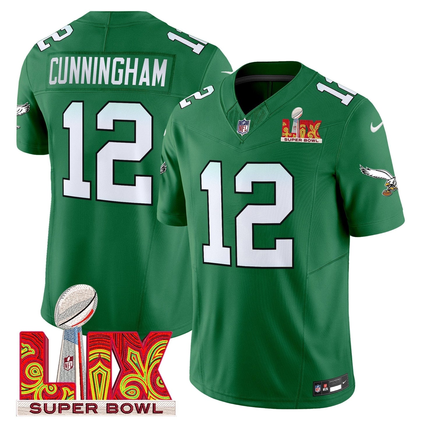 PHI Kelly Green Super Bowl LIX Patch Vapor Limited Jersey - All Stitched-DTD