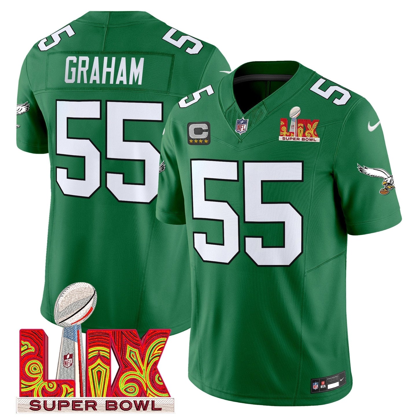 PHI Kelly Green Super Bowl LIX Patch Vapor Limited Jersey - All Stitched-DTD