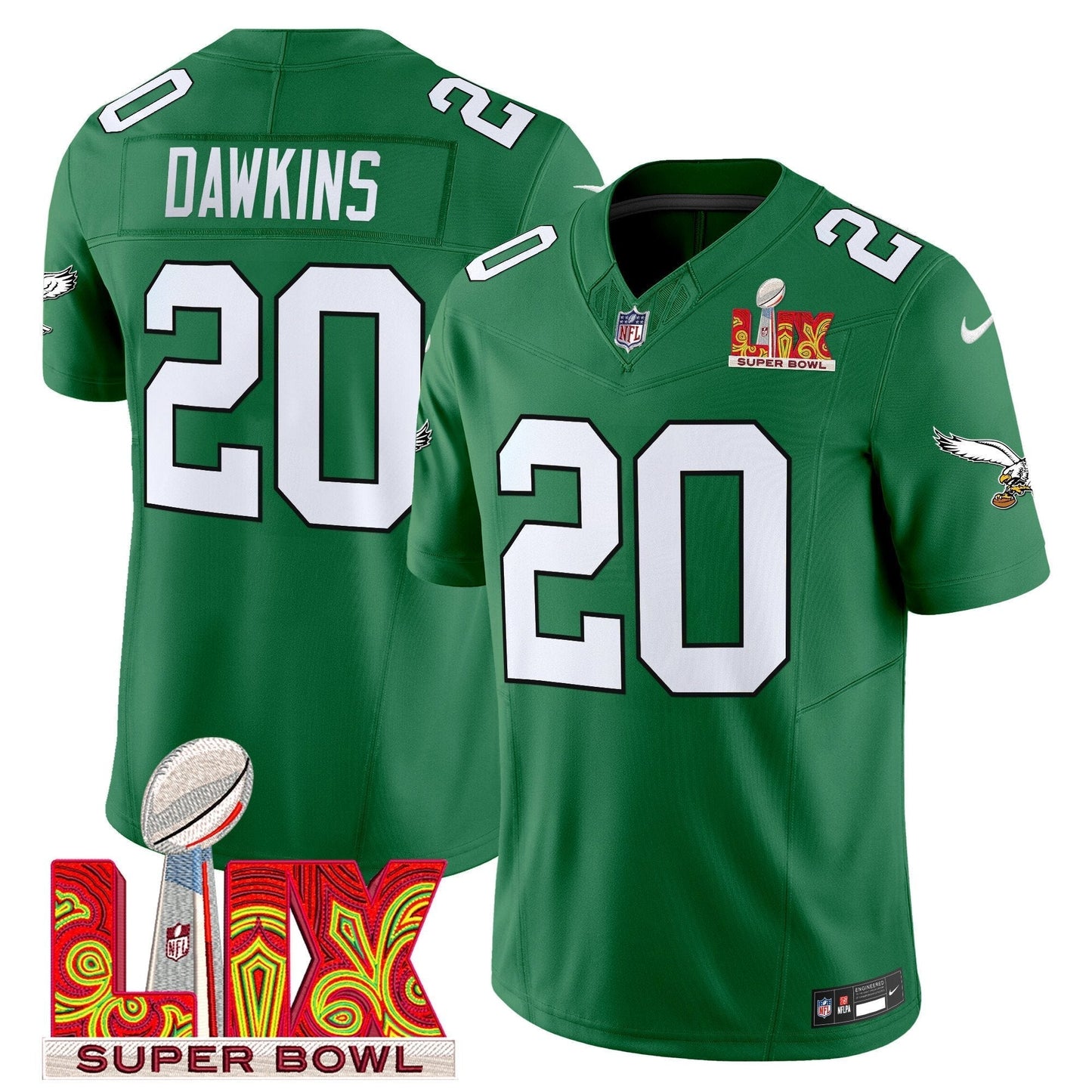 PHI Kelly Green Super Bowl LIX Patch Vapor Limited Jersey - All Stitched-DTD