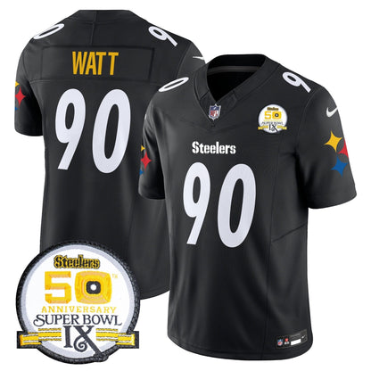 Steelers 50th Anniversary Of Super Bowl IX Patch Vapor Limited Jersey V2 - All Stitched-DTD