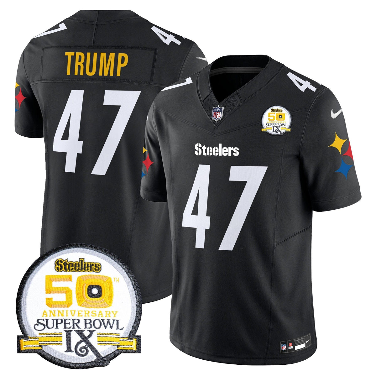 Steelers 50th Anniversary Of Super Bowl IX Patch Vapor Limited Jersey V2 - All Stitched-DTD