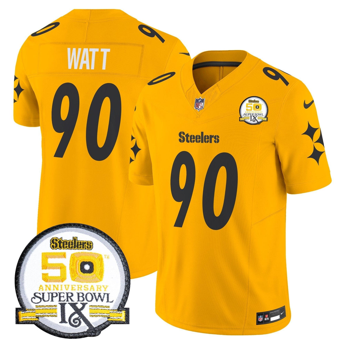 Steelers 50th Anniversary Of Super Bowl IX Patch Vapor Limited Jersey V2 - All Stitched-DTD
