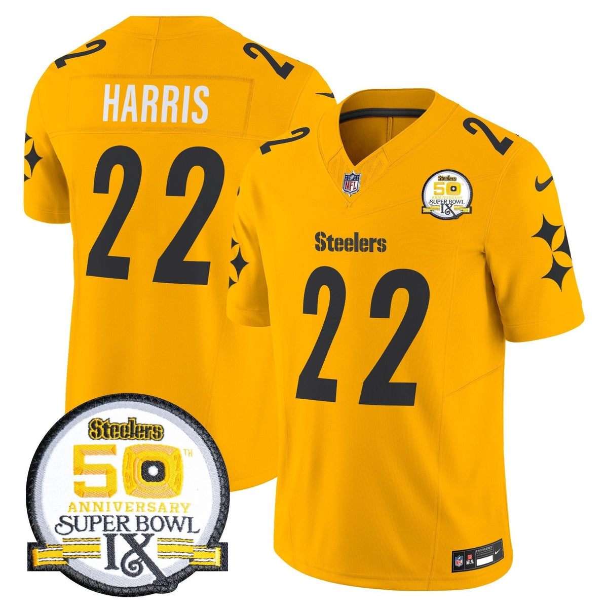 Steelers 50th Anniversary Of Super Bowl IX Patch Vapor Limited Jersey V2 - All Stitched-DTD