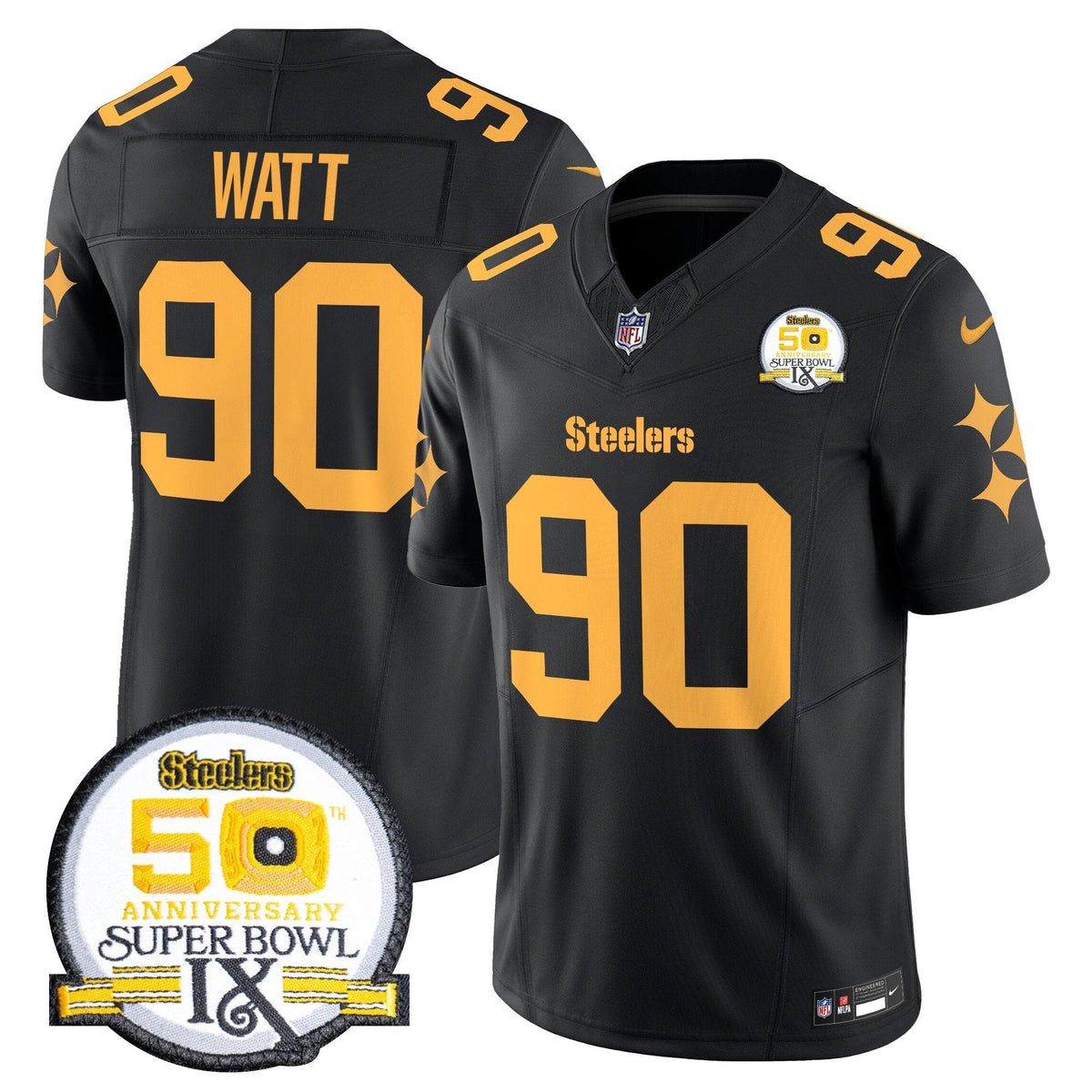 Steelers 50th Anniversary Of Super Bowl IX Patch Vapor Limited Jersey V2 - All Stitched-DTD