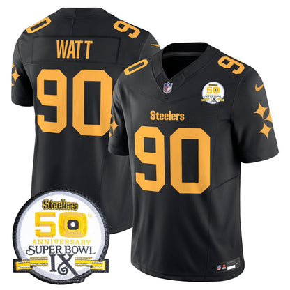 Steelers 50th Anniversary Of Super Bowl IX Patch Vapor Limited Jersey V2 - All Stitched-DTD