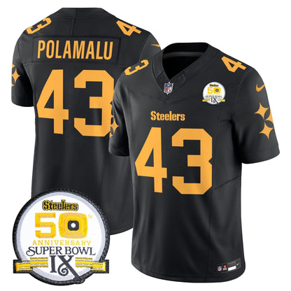 Steelers 50th Anniversary Of Super Bowl IX Patch Vapor Limited Jersey V2 - All Stitched-DTD