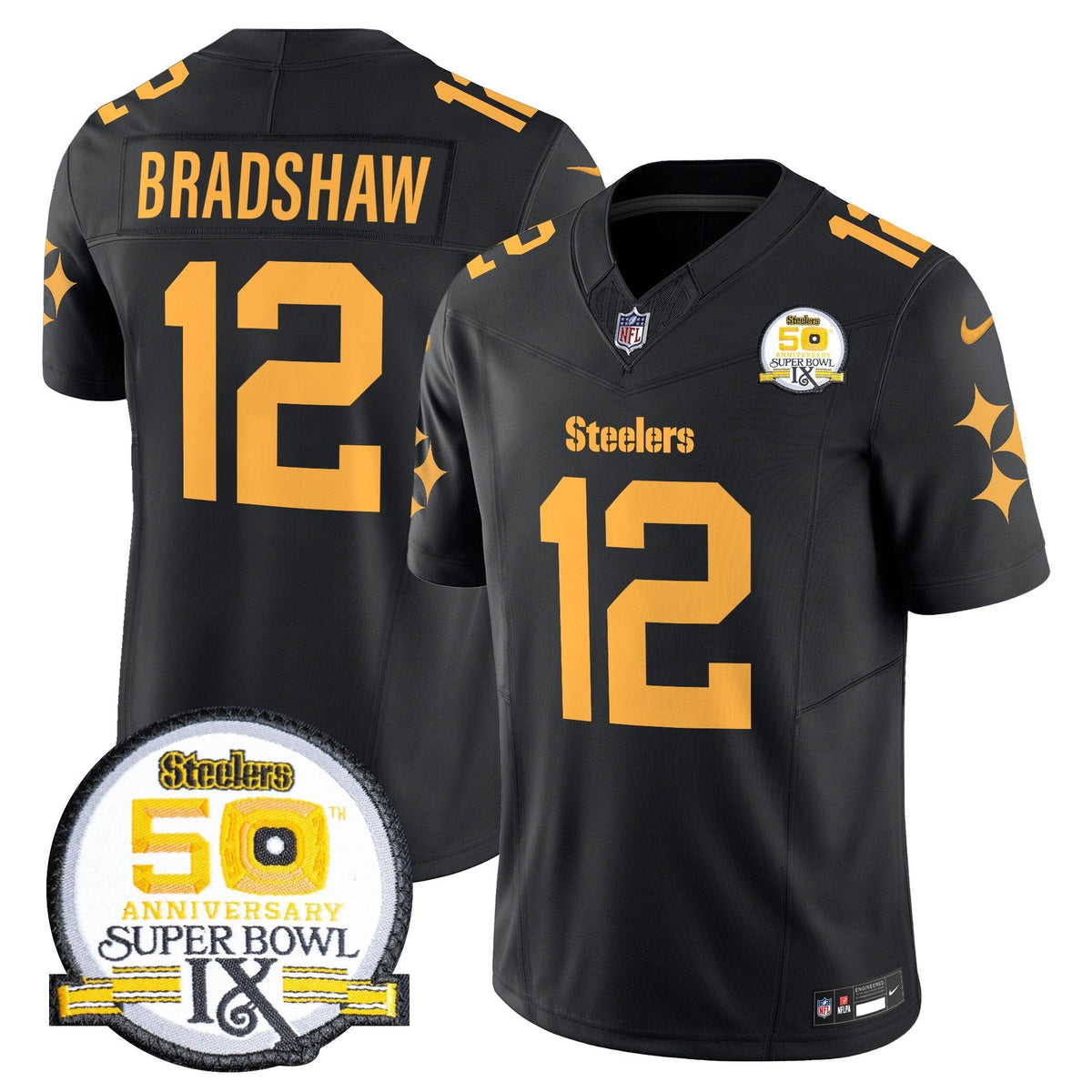 Steelers 50th Anniversary Of Super Bowl IX Patch Vapor Limited Jersey V2 - All Stitched-DTD
