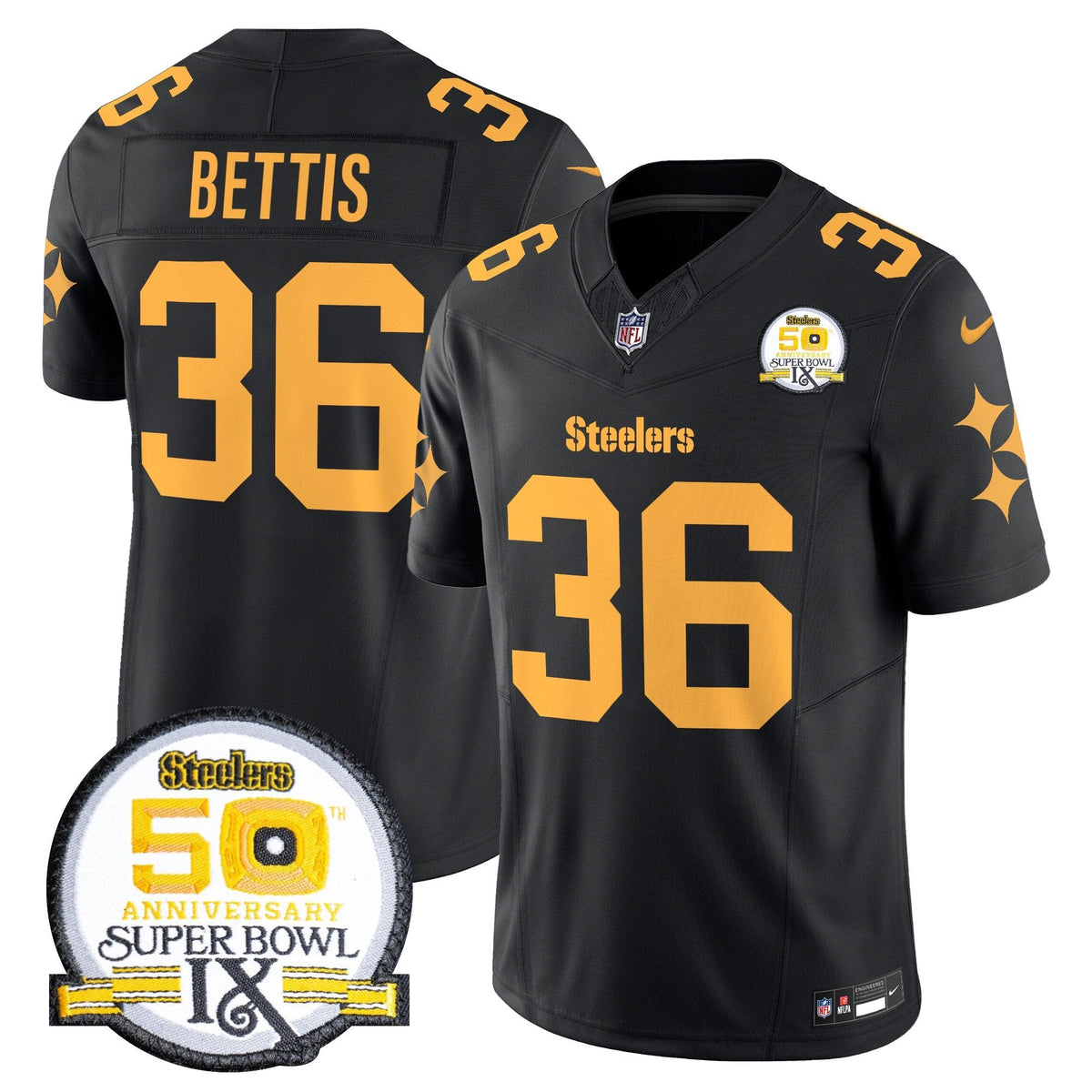 Steelers 50th Anniversary Of Super Bowl IX Patch Vapor Limited Jersey V2 - All Stitched-DTD