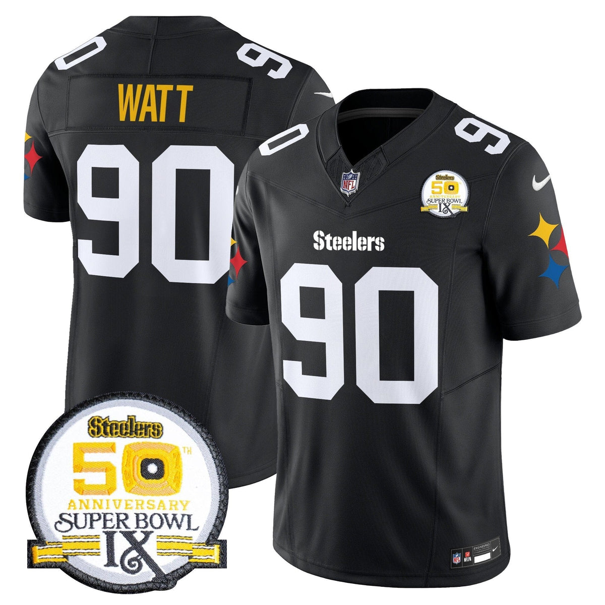 Steelers 50th Anniversary Of Super Bowl IX Patch Vapor Limited Jersey V2 - All Stitched-DTD