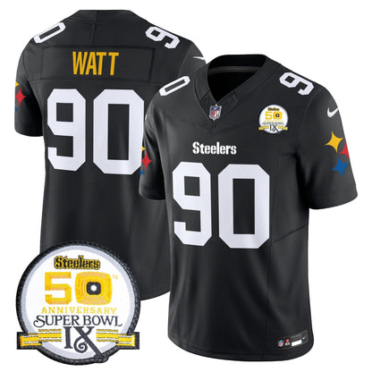 Steelers 50th Anniversary Of Super Bowl IX Patch Vapor Limited Jersey V2 - All Stitched-DTD