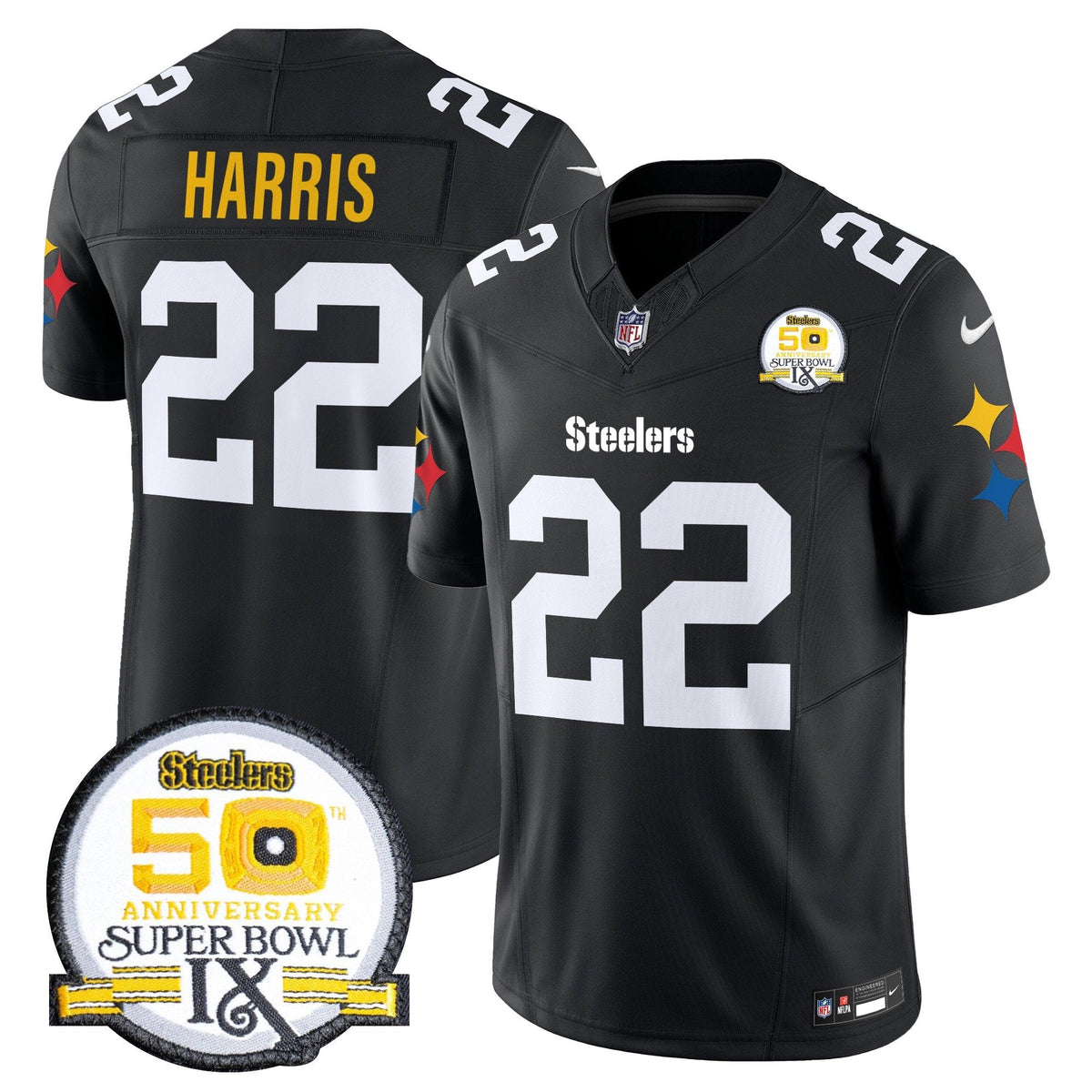 Steelers 50th Anniversary Of Super Bowl IX Patch Vapor Limited Jersey V2 - All Stitched-DTD