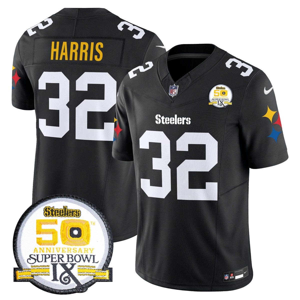Steelers 50th Anniversary Of Super Bowl IX Patch Vapor Limited Jersey V2 - All Stitched-DTD