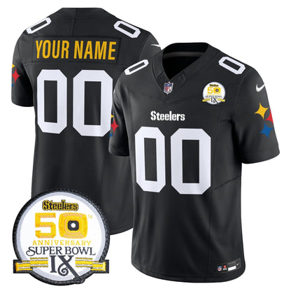 Steelers 50th Anniversary Of Super Bowl IX Patch Vapor Limited Custom Jersey V2 - All Stitched-DTD