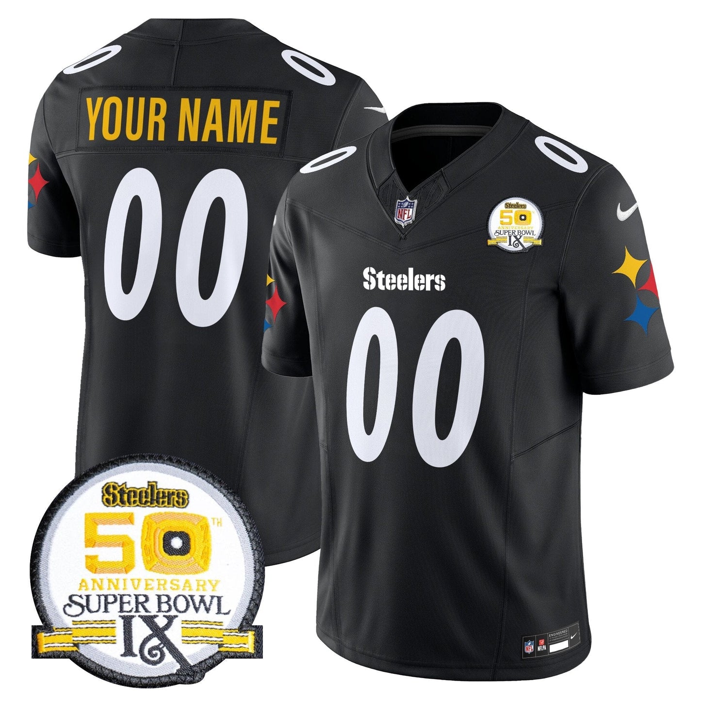 Steelers 50th Anniversary Of Super Bowl IX Patch Vapor Limited Custom Jersey V2 - All Stitched-DTD